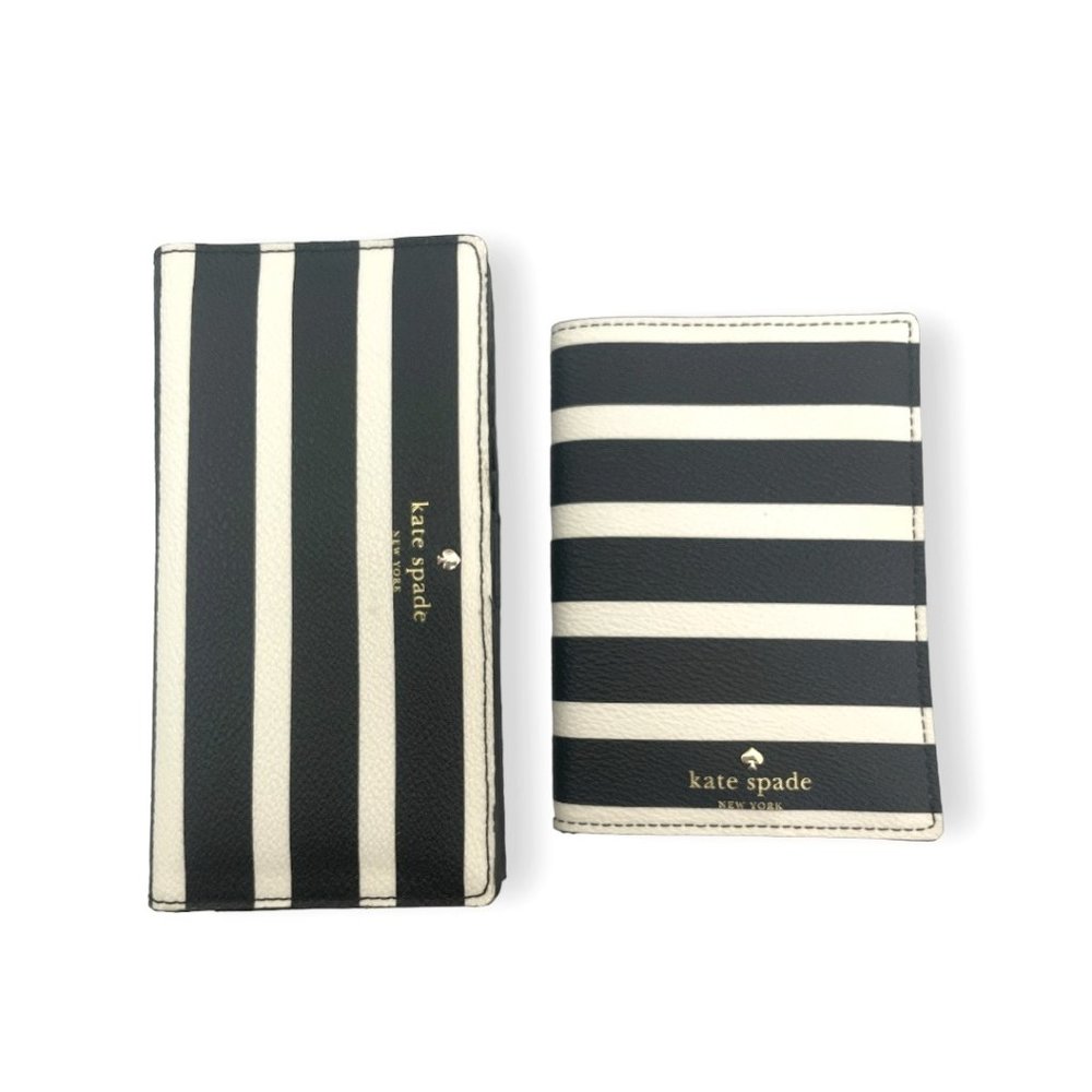 Kate Spade EUC Large Staci Bifold Wallet + Passport Holder Hyde Lane Stripe Set